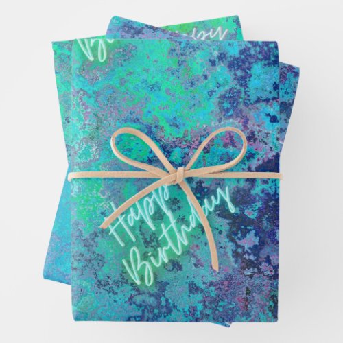 Happy Birthday March Birthstone Aquamarine Wrapping Paper Sheets