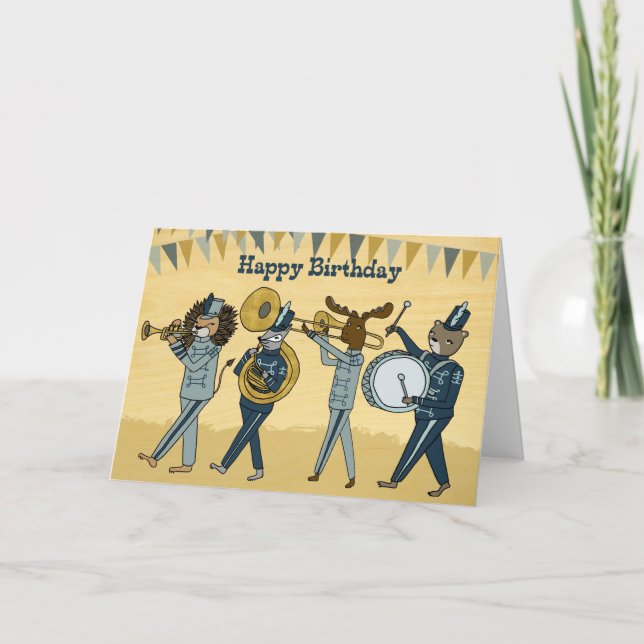 Happy Birthday - Marching Band Animal Illustration Card (Front)