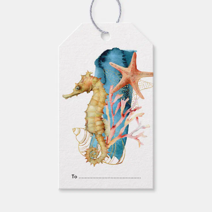 Happy Birthday, Marine Life Seahorse Beach Coastal Gift Tags