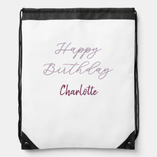 HAPPY Birthday maron blue gray name date pastel Drawstring Bag