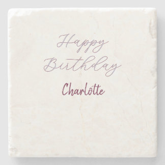 HAPPY Birthday maron blue gray name date pastel Stone Coaster
