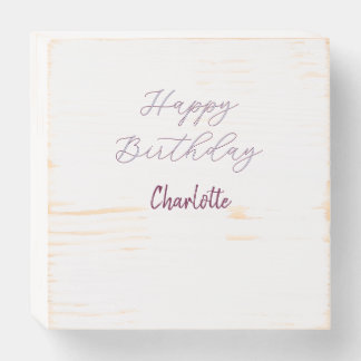 HAPPY Birthday maron blue gray name date pastel Wooden Box Sign