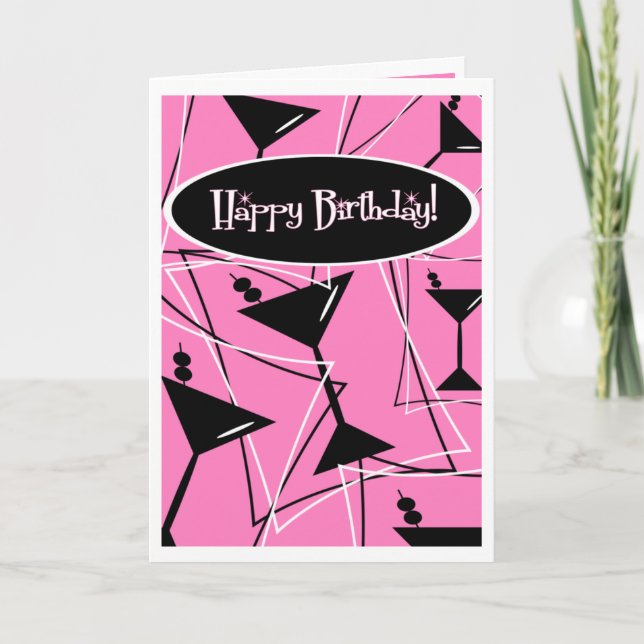 Happy Birthday Martini In Pink Card (Front)