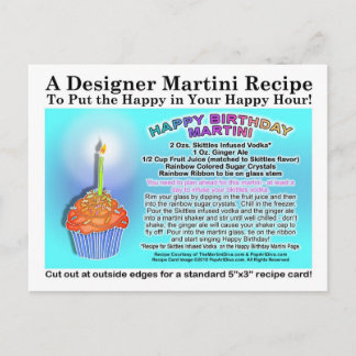 Happy Birthday Martini Recipe Card Postcard