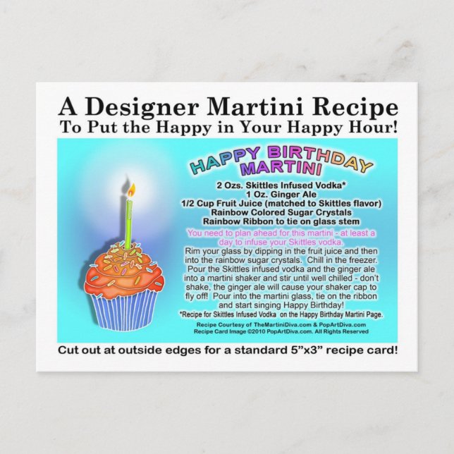 Happy Birthday Martini Recipe Card Postcard (Front)