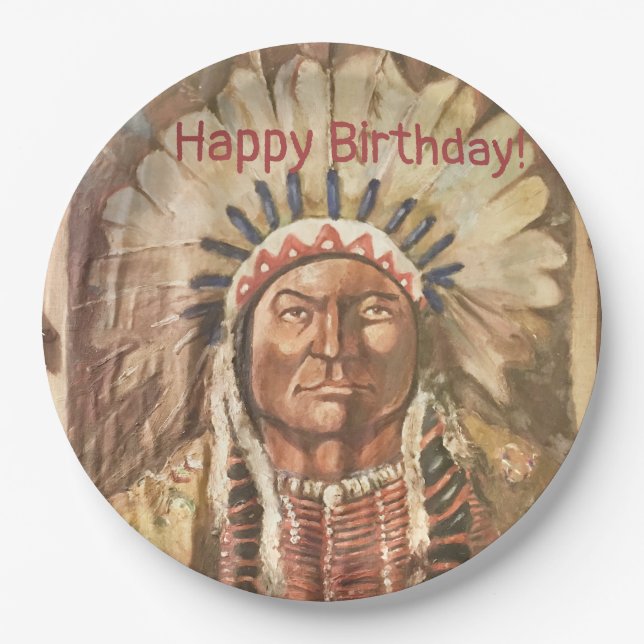 Happy Birthday Masculine Sitting Bull Paper Plates (Front)