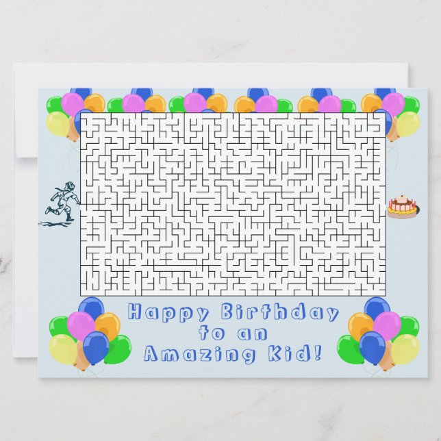 Happy Birthday Maze and Balloons Amazing Kid Blue (Front)