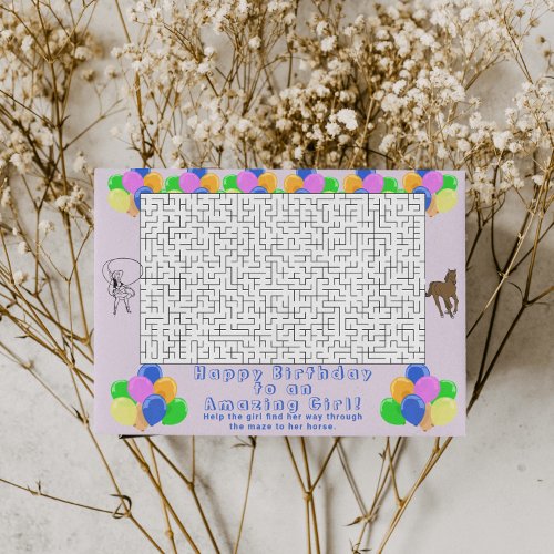 Happy Birthday Maze Cowgirl and Horse Pink Invitation