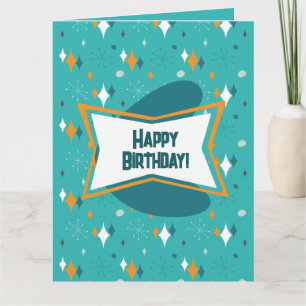 Happy Birthday, MCM Atomic Starburst Teal Card