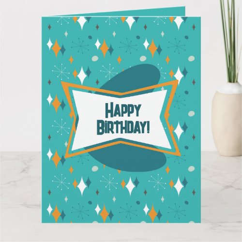 Happy Birthday MCM Atomic Starburst Teal Card