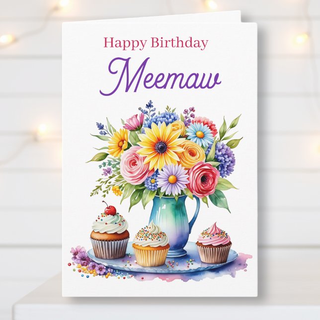 Happy Birthday Meemaw | Flowers and Cupcakes Card (Creator Uploaded)