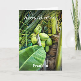 Happy Birthday Men Coconuts Trees Tropical Custom Card