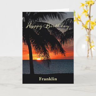 Happy Birthday Men Sunset Ocean Palm Trees Card
