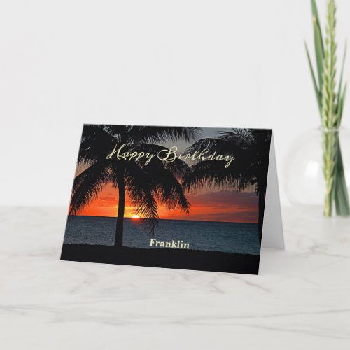 Happy Birthday Men Sunset Ocean Tropical Trees  