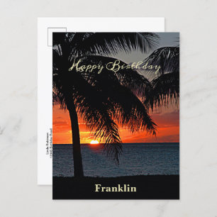 Happy Birthday Men Sunset Ocean Tropical Trees Postcard