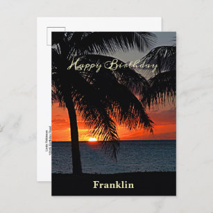 Happy Birthday Men Sunset Ocean Tropical Trees  Postcard