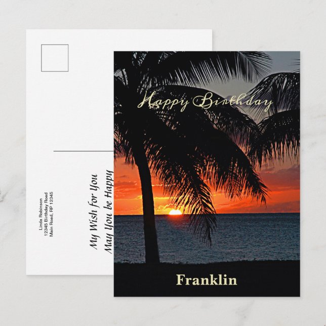 Happy Birthday Men Sunset Ocean Tropical Trees  Postcard (Front/Back)