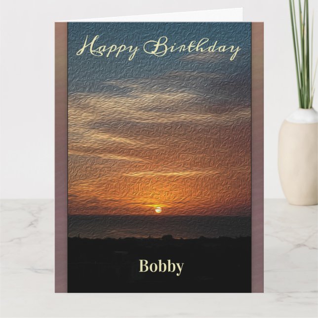 Happy Birthday Men Sunset Tropical Personalize Card (Front)