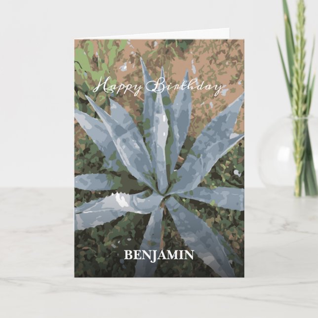 Happy Birthday Men Watercolor Plants Personalize  Card (Front)