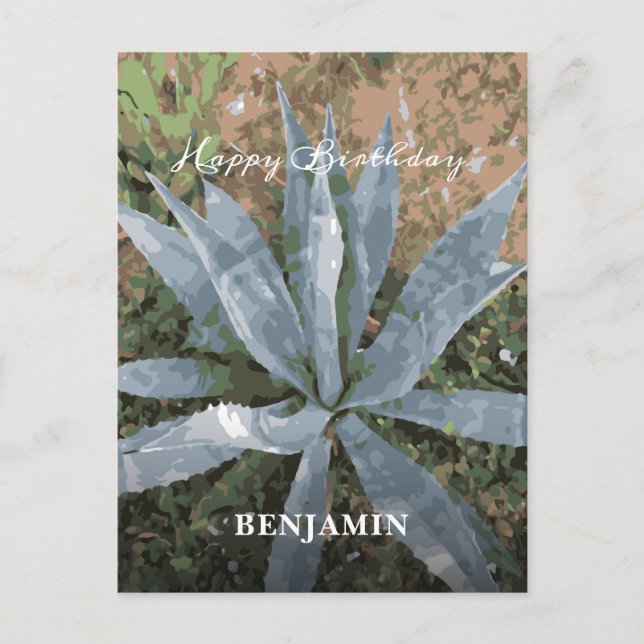 Happy Birthday Men Watercolor Plants Personalize  Postcard (Front)