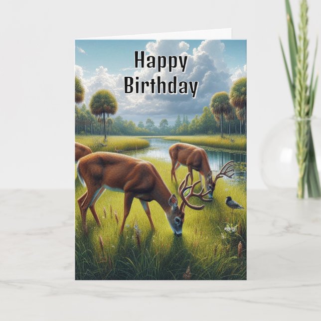 Happy Birthday Mens Deer Wildlife Card (Front)