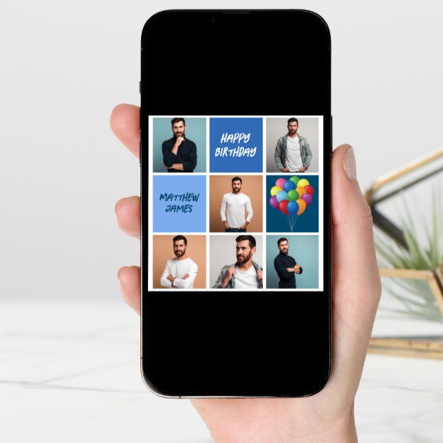 Happy Birthday Mens Photo Collage Personalized Card (Front Digital)