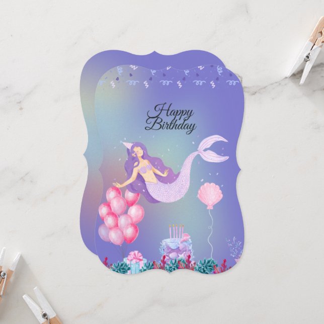 Happy Birthday Mermaid Card (Front/Back In Situ)