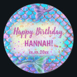 Happy Birthday mermaid Classic Round Sticker<br><div class="desc">Little mermaid's Birthday party cookies - please note the iridescence is only simulated</div>