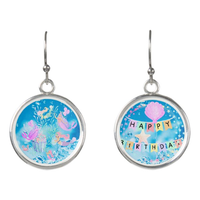 Happy birthday mermaid earrings (Front)