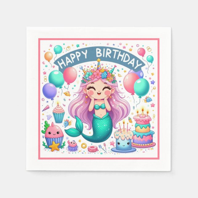 Happy Birthday  Mermaid Napkins (Front)