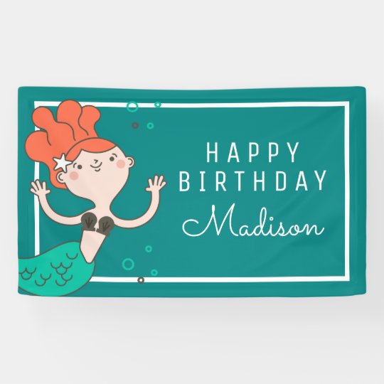 Happy Birthday Mermaid Nautical Beach Name Banner