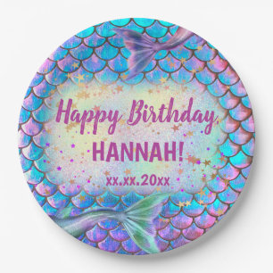 Happy Birthday mermaid Paper Plates