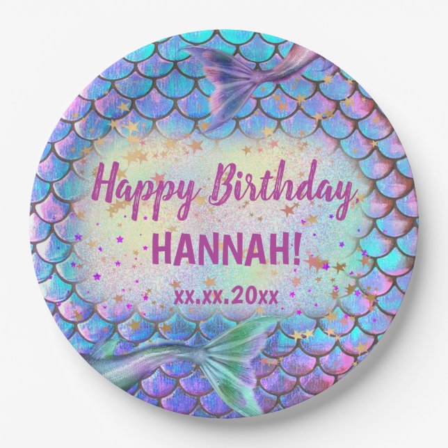 Happy Birthday mermaid Paper Plates (Front)