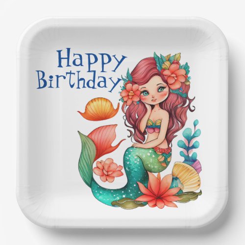 Happy Birthday Mermaid Paper Plates