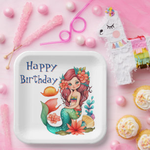 Happy Birthday Mermaid Paper Plates