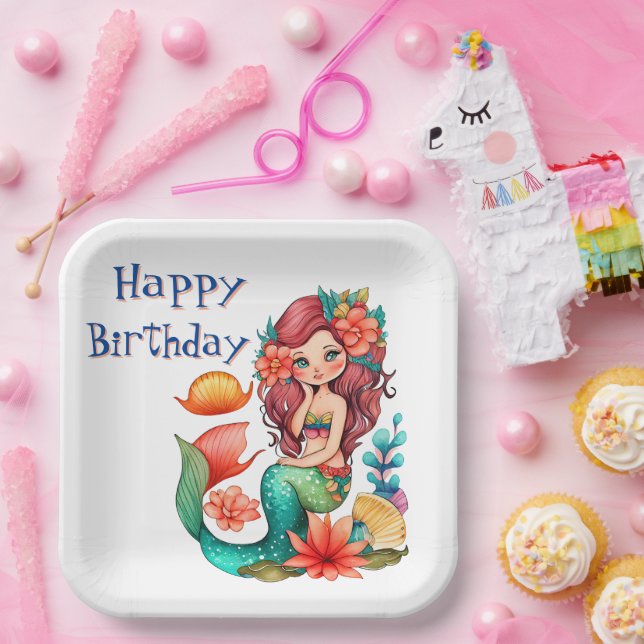 Happy Birthday Mermaid Paper Plates (Party)