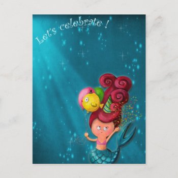 Happy Birthday Mermaid Postcard by partymonster at Zazzle