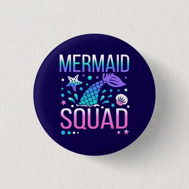 Happy Birthday Mermaid Squad Ocean Party Design Button (Front)