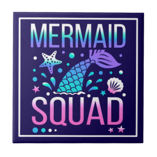 Happy Birthday Mermaid Squad Ocean Party Design Ceramic Tile