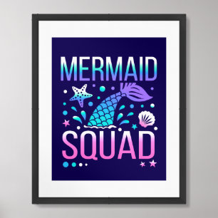 Happy Birthday Mermaid Squad Ocean Party Design Framed Art