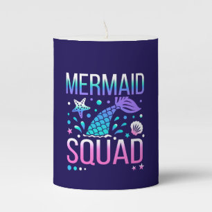 Happy Birthday Mermaid Squad Ocean Party Design Pillar Candle