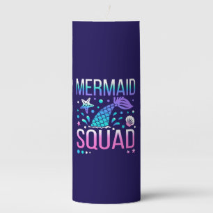Happy Birthday Mermaid Squad Ocean Party Design Pillar Candle