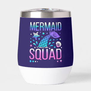 Happy Birthday Mermaid Squad Ocean Party Design Thermal Wine Tumbler