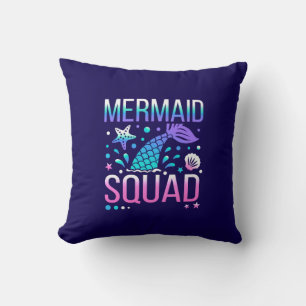Happy Birthday Mermaid Squad Ocean Party Design Throw Pillow