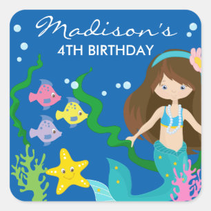 Happy Birthday Mermaid Under The Sea Square Sticker