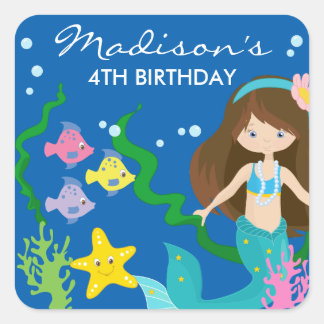 Happy Birthday Mermaid | Under The Sea Square Sticker