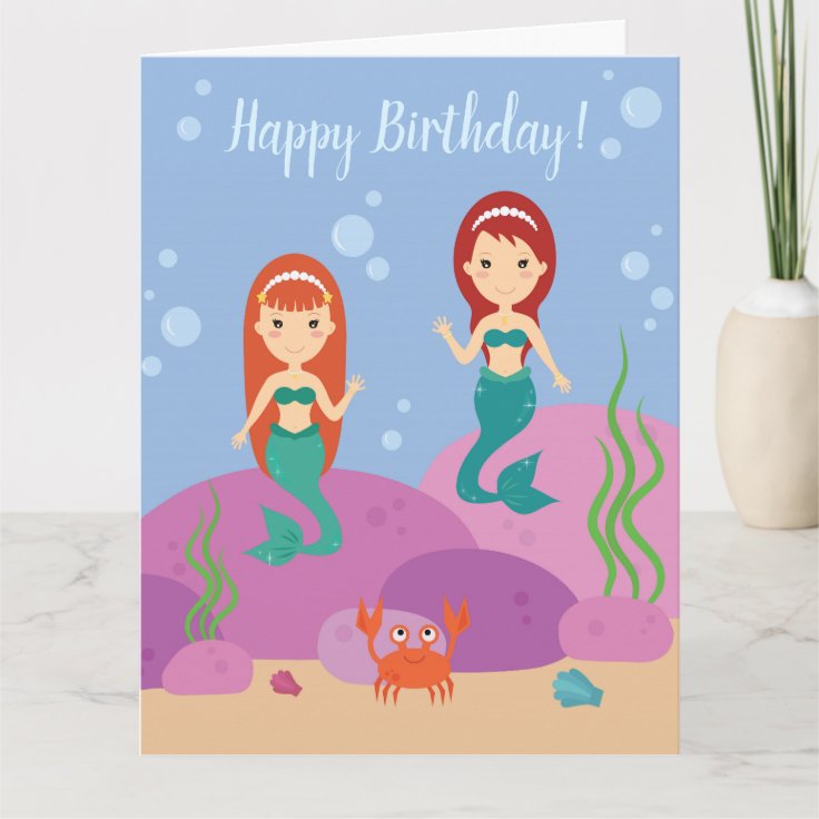 Happy Birthday mermaids girls underwater Card | Zazzle
