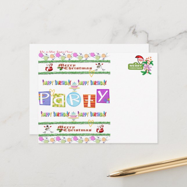 Happy Birthday Merry Christmas Postcards  (Front/Back In Situ)