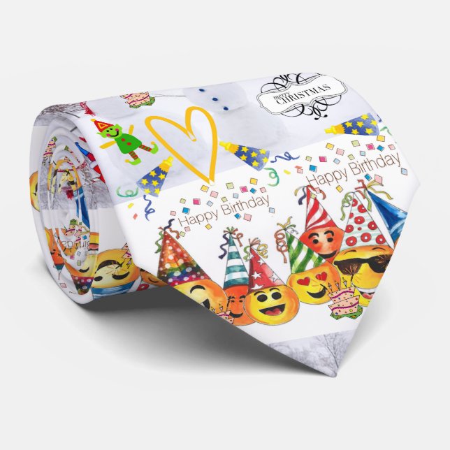 Happy Birthday Merry Christmas Tie,  Neck Tie (Rolled)