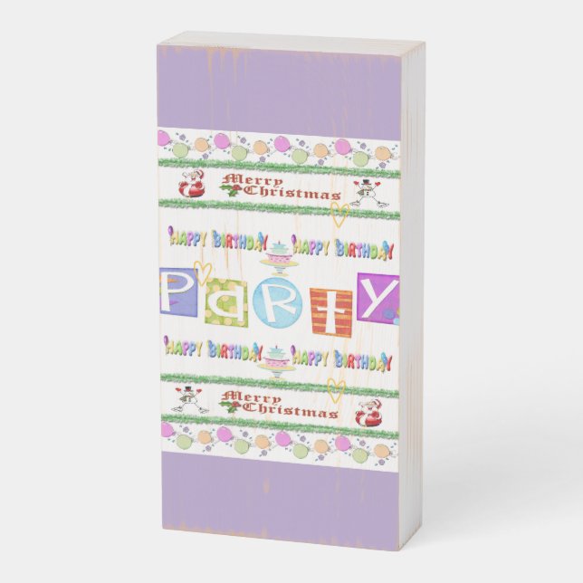 Happy Birthday Merry Christmas Wooden Box Sign (Angled Vertical)